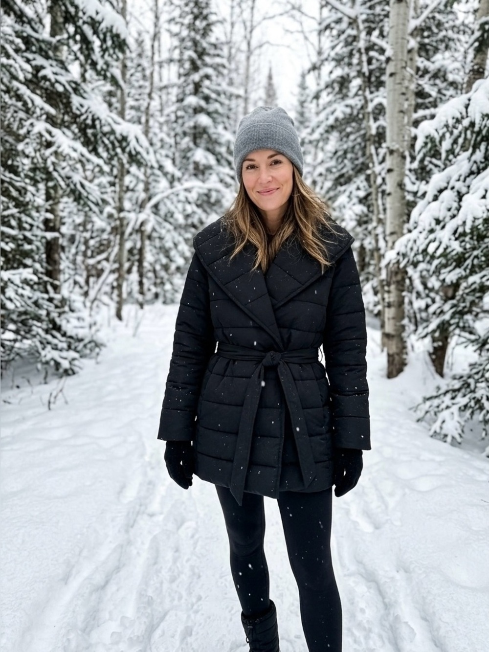 LMT: SPANX AirEssentials black puffer pillow coat belted